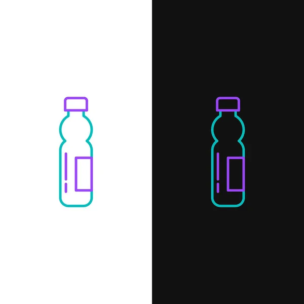 Groene en paarse lijn fles water pictogram geïsoleerd op witte en zwarte achtergrond. Soda Aqua drankje teken. Vector illustratie — Stockvector