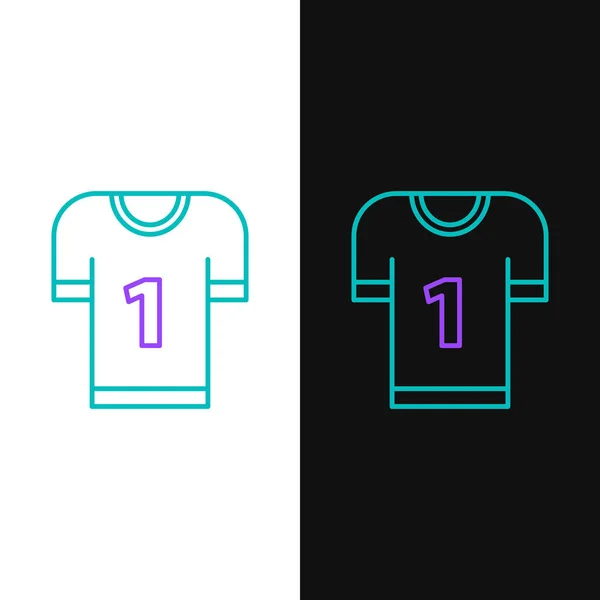 Linha verde e roxo ícone jersey futebol americano isolado no fundo branco e preto. Sinal de uniforme de futebol. Ilustração vetorial — Vetor de Stock