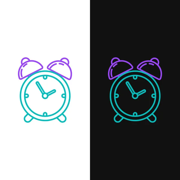 Green and purple line Alarm clock icon isolated on white and black background. Wake up, get up concept. Time sign. Vector Illustration — Stock Vector