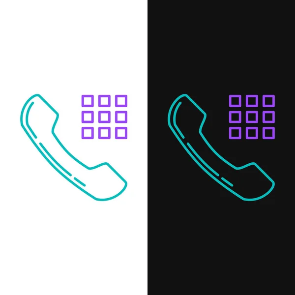 Ligne verte et violette Icône du combiné téléphonique isolé sur fond blanc et noir. Signe téléphonique. Illustration vectorielle — Image vectorielle