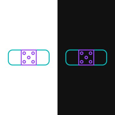 Yeşil ve mor çizgi Bandaj alçı simgesi beyaz ve siyah arka plan izole. Tıbbi alçı, yapışkan bandaj, esnek kumaş bandajı. Vektör İllüstrasyonu