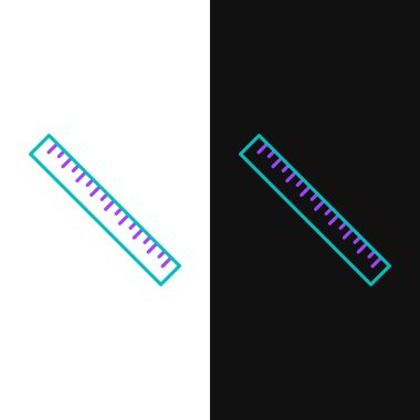 Yeşil ve mor çizgi Cetvel simgesi beyaz ve siyah arka plan üzerinde izole. Düz kenar sembolü. Vektör İllüstrasyonu