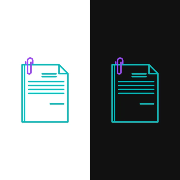 Green and purple line File document and paper clip icon isolated on white and black background. Checklist icon. Business concept. Vector Illustration — Stock Vector