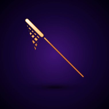 Altın Balıkçılık net simgesi koyu mavi arka plan izole. Olta takımı. Vektör İllüstrasyonu