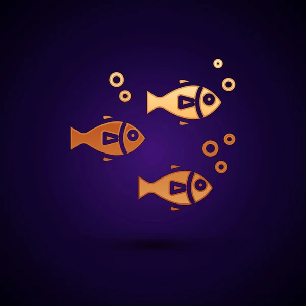 Guld fisk ikon isolerad på Mörkblå bakgrund. Vektor illustration — Stock vektor