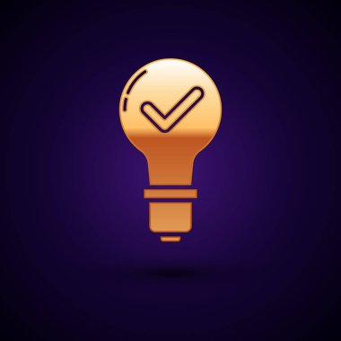 Altın Ampul ve koyu mavi arka planda izole işaret simgesi. Fikir kavramı. Vektör İllüstrasyonu