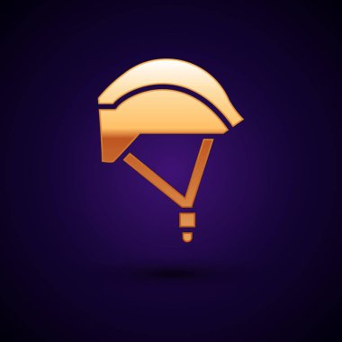 Altın Bisiklet kask simgesi koyu mavi arka plan üzerinde izole. Ekstrem sporlar. Spor ekipmanları. Vektör İllüstrasyonu