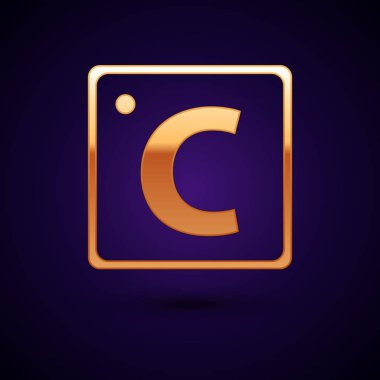 Altın Celsius simgesi koyu mavi arka plan üzerinde izole. Vektör İllüstrasyonu