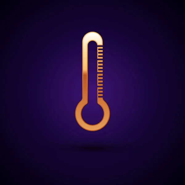 Icono del termómetro dorado aislado sobre fondo azul oscuro. Ilustración vectorial — Archivo Imágenes Vectoriales
