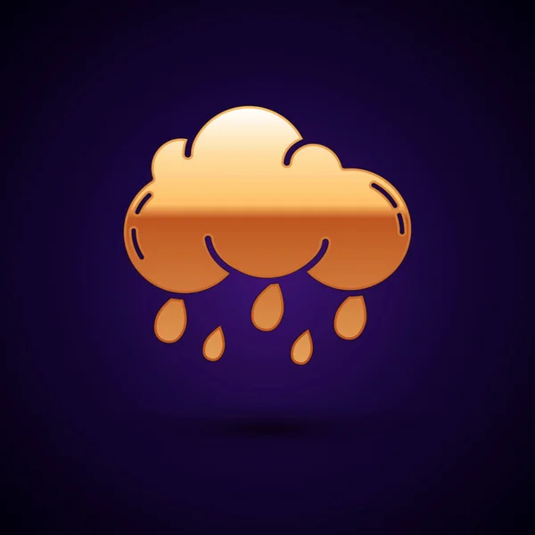 Goldwolke mit Regensymbol auf dunkelblauem Hintergrund. Regenwolken Niederschlag mit Regentropfen. Vektorillustration — Stockvektor