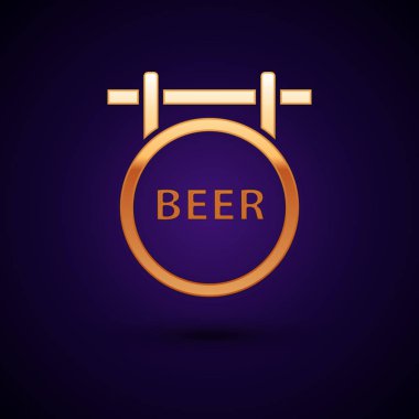 Koyu mavi arka plan üzerinde izole yazıt Bira simgesi ile Altın Sokak tabela. Reklam bar, kafe, pub, restoran için uygundur. Vektör İllüstrasyonu