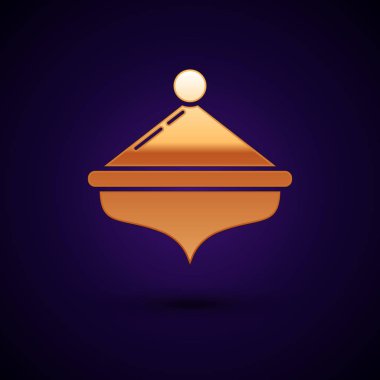 Altın Hanukkah dreidel simgesi koyu mavi arka plan izole. Vektör İllüstrasyonu