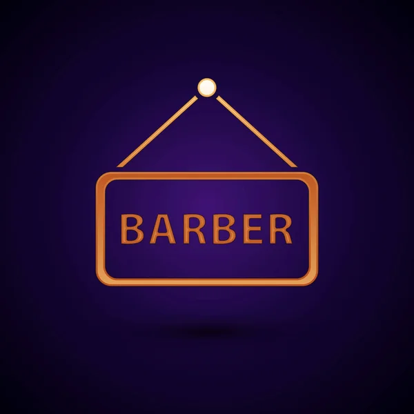 Altın Barbershop simgesi koyu mavi arka plan izole. Kuaför logosu veya tabelası. Vektör İllüstrasyonu — Stok Vektör