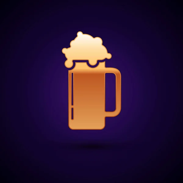 Gouden glas bier icoon geïsoleerd op donker blauwe achtergrond. Vector illustratie — Stockvector
