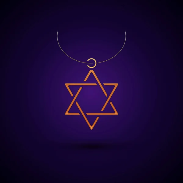 Gold Star of David necklace on chain icon isolated on dark blue background. Jewish religion symbol. Symbol of Israel. Jewellery and accessory. Vector Illustration — Stock Vector