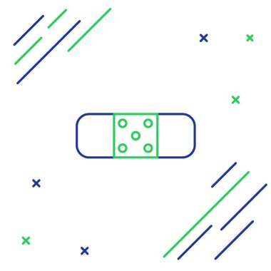 Mavi ve yeşil çizgi Bandaj alçı simgesi beyaz arka plan üzerinde izole. Tıbbi alçı, yapışkan bandaj, esnek kumaş bandajı. Renkli anahat konsepti. Vektör İllüstrasyonu