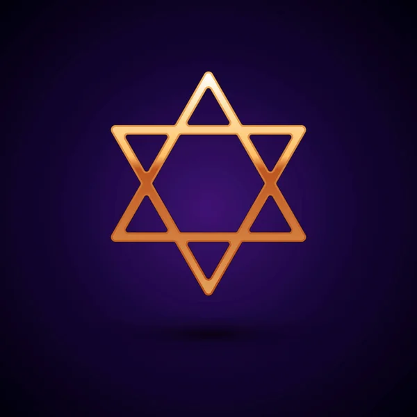 Ícone Gold Star of David isolado no fundo azul escuro. Símbolo religioso judeu. Símbolo de Israel. Ilustração vetorial — Vetor de Stock