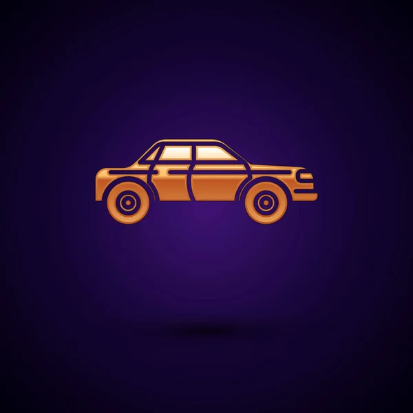 Gold Sedan car icon isolated on dark blue background. Vector Illustration — Stock Vector