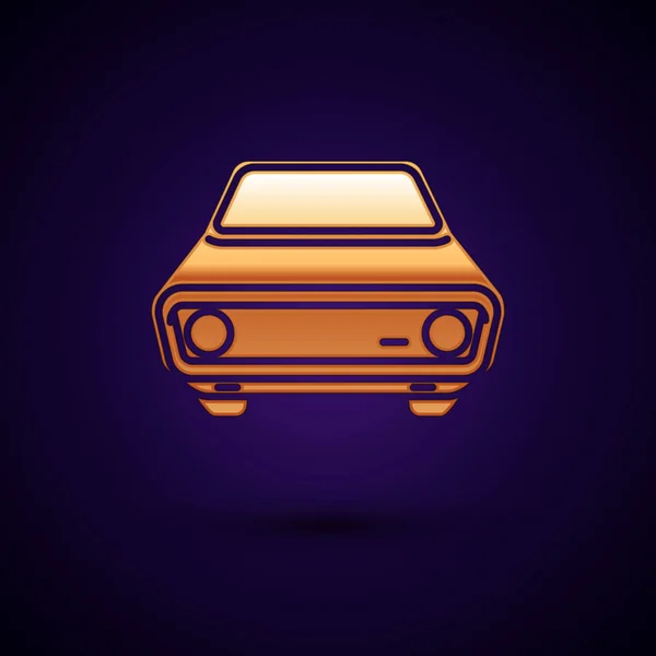 Icono de Gold Car aislado sobre fondo azul oscuro. Vista frontal. Ilustración vectorial — Vector de stock