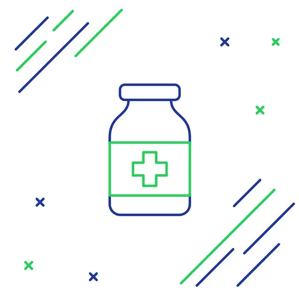 Mavi ve yeşil çizgi Tıp şişe simgesi beyaz arka plan üzerinde izole. Şişe hapı işareti. Eczane tasarımı. Renkli anahat konsepti. Vektör İllüstrasyonu — Stok Vektör