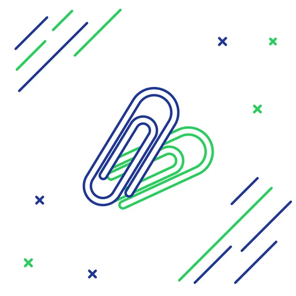 Linha azul e verde Ícone de clipe de papel isolado no fundo branco. Conceito de esboço colorido. Ilustração vetorial —  Vetores de Stock