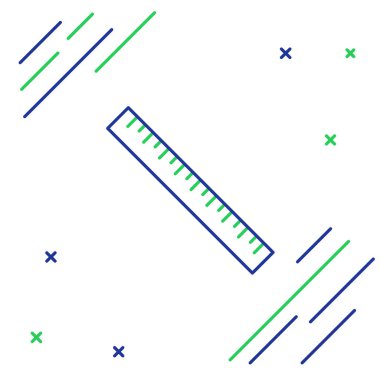 Mavi ve yeşil çizgi Cetvel simgesi beyaz arka plan üzerinde izole. Düz kenar sembolü. Renkli anahat konsepti. Vektör İllüstrasyonu