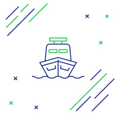 Mavi ve yeşil çizgi Beyaz arka planda yalıtılmış gemi simgesi. Renkli anahat konsepti. Vektör İllüstrasyonu