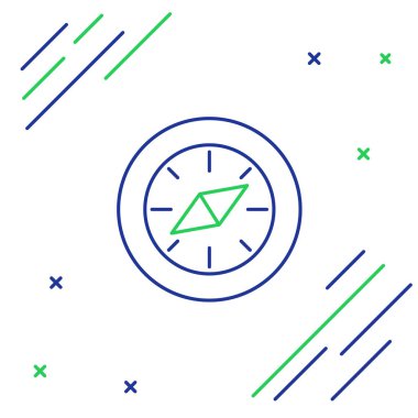 Mavi ve yeşil çizgi Pusula simgesi beyaz arka planda yalıtılmış. Windrose navigasyon sembolü. Rüzgar gülü işareti. Renkli anahat konsepti. Vektör İllüstrasyonu