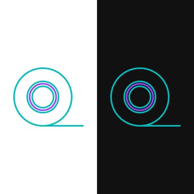 Yeşil ve mor çizgi Scotch simgesi beyaz ve siyah arka plan üzerinde izole. İş ve onarım için yapıştırıcı bant rulo. Yapışkan ambalaj bandı. Ofis aleti ve diğer şeyler. Vektör İllüstrasyonu