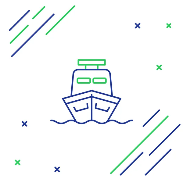 Kék és zöld vonal hajó ikon izolált fehér háttér. Színes vázlatfogalom. Vektoros illusztráció — Stock Vector