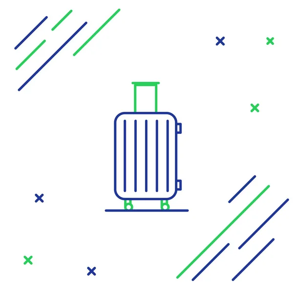 Ligne bleue et verte Valise pour icône de voyage isolée sur fond blanc. Panneau des bagages de voyage. Icône bagages de voyage. Concept de contour coloré. Illustration vectorielle — Image vectorielle