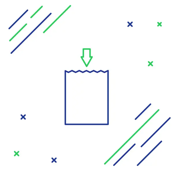 Linea blu e verde Icona della shopping bag in carta isolata su sfondo bianco. Un cartello. Concetto di contorno colorato. Illustrazione vettoriale — Vettoriale Stock