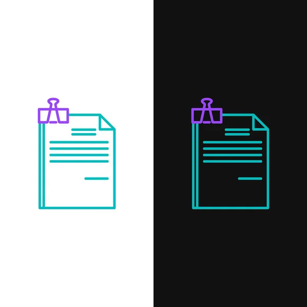 Ligne verte et violette Document de fichier et icône de clip liant isolé sur fond blanc et noir. Icône Liste de vérification. Concept d'entreprise. Illustration vectorielle — Image vectorielle