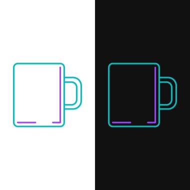 Yeşil ve mor çizgi Kahve fincandüz simgesi beyaz ve siyah arka plan izole. Çay bardağı. Sıcak içecek kahve. Vektör İllüstrasyonu