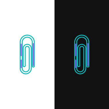 Yeşil ve mor çizgi Beyaz ve siyah arka planda yalıtılmış ataş simgesi. Vektör İllüstrasyonu