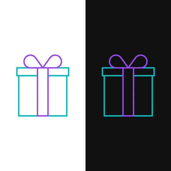 Зеленая и фиолетовая линия Подарочная коробка выделена на белом и черном фоне. Векторная миграция — стоковый вектор