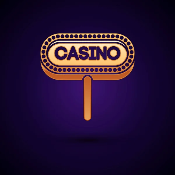 Gold Casino jelzőtábla ikon izolált sötétkék háttér. Vektoros illusztráció — Stock Vector