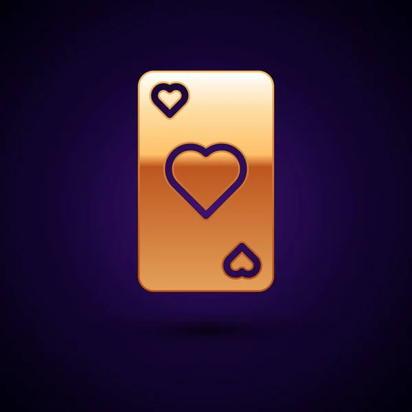 Tarjeta de juego de oro con símbolo del corazón icono aislado sobre fondo azul oscuro. Juego de casino. Ilustración vectorial — Vector de stock