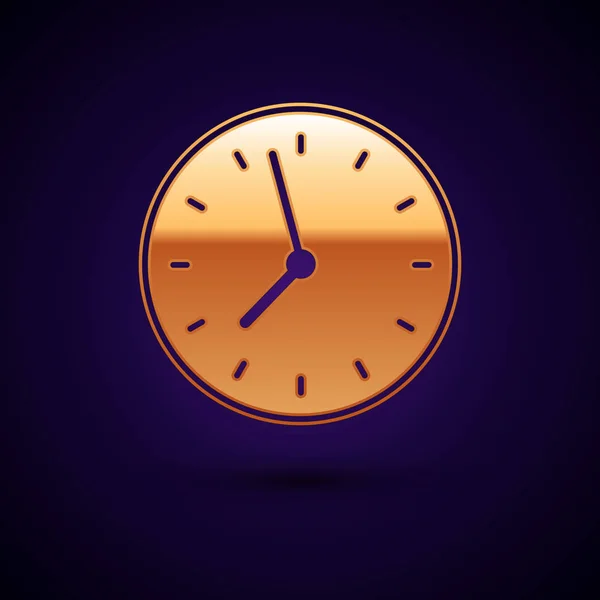 Ícone de relógio de ouro isolado no fundo azul escuro. Símbolo temporal. Ilustração vetorial —  Vetores de Stock