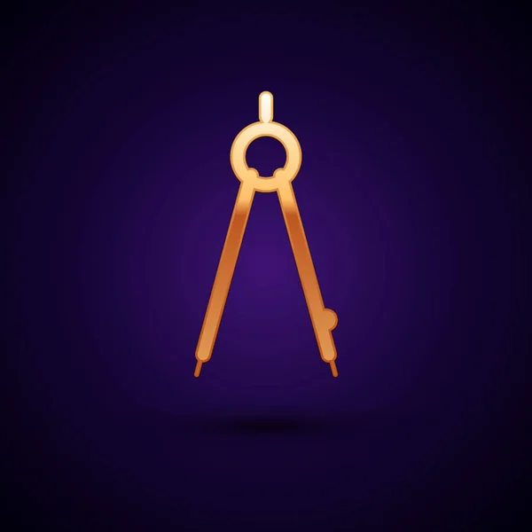 Guld ritning kompass ikon isolerad på Mörkblå bakgrund. Kompasser tecken. Rit-och utbildningsverktyg. Geometriskt instrument. Vektor illustration — Stock vektor