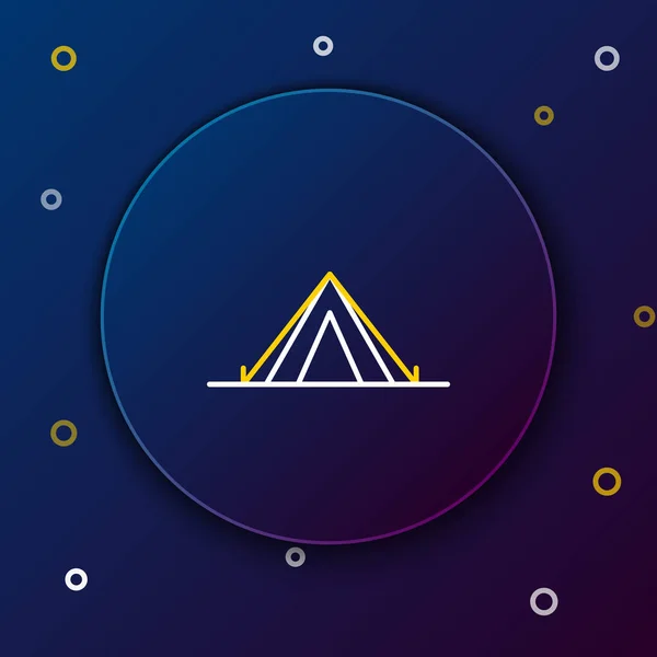 White and yellow line Tourist tent icon isolated on dark blue background. Camping symbol. Colorful outline concept. Vector Illustration — Stock Vector