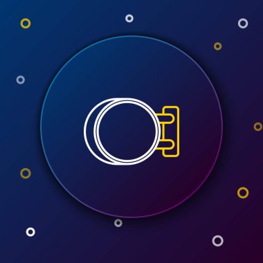 Beyaz ve sarı çizgi Tabela asılı simgesi koyu mavi arka plan üzerinde izole. Reklam bar, kafe, pub, restoran için uygundur. Renkli anahat konsepti. Vektör İllüstrasyonu