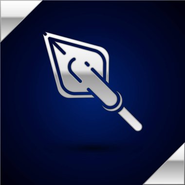 Gümüş Hipster ok ucu simgesi koyu mavi arka plan üzerinde izole. Vektör İllüstrasyonu