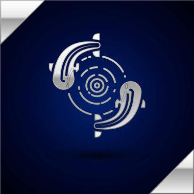 Gümüş Balık simgesi koyu mavi arka plan üzerinde izole. Vektör İllüstrasyonu