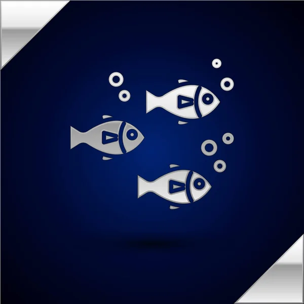 Silver Fish Icon isolerad på Mörkblå bakgrund. Vektor illustration — Stock vektor