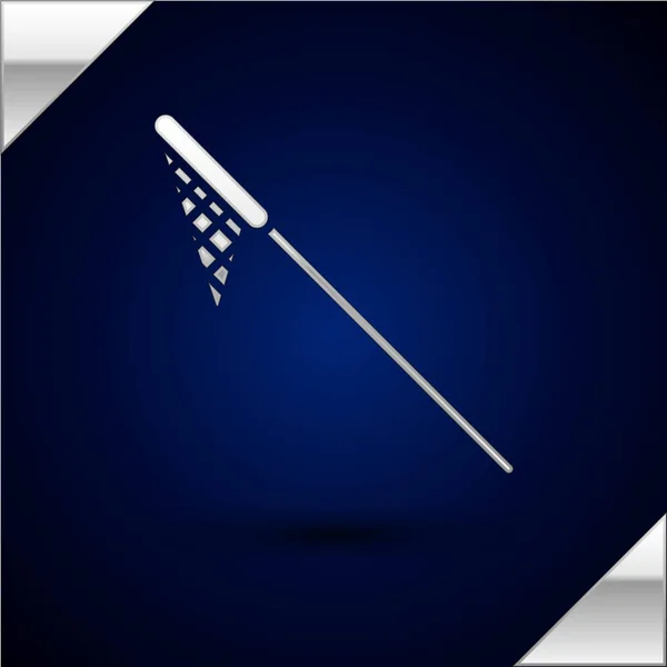 Icono de red de pesca de plata aislado sobre fondo azul oscuro. Aparejos de pesca. Ilustración vectorial — Archivo Imágenes Vectoriales