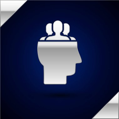 Koyu mavi arka planda yalıtılmış Gümüş Proje takım taban simgesi. İş analizi ve planlaması, danışmanlık, ekip çalışması, proje yönetimi. Vektör İllüstrasyonu