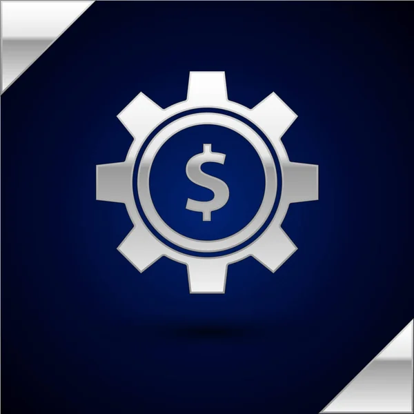 Silver Gear with dollar symbol icon isolated on dark blue background. Business and finance conceptual icon. Vector Illustration — Stock Vector