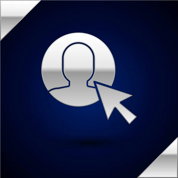 Серебряная икона человека в деловом костюме на темно-синем фоне. Символ бизнес-аватара - значок профиля пользователя. Мужской знак пользователя. Векторная миграция — стоковый вектор