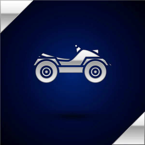 Icône véhicule tout terrain argent ou moto VTT isolée sur fond bleu foncé. Quad bike. Le sport extrême. Illustration vectorielle — Image vectorielle